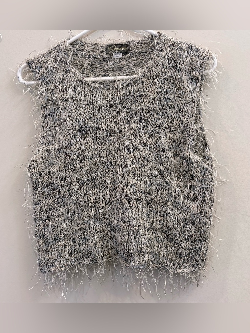 Giselle Shepatin Eyelash Knit 2 Piece Sweater Set Gray Black Marled Tops Size Sm